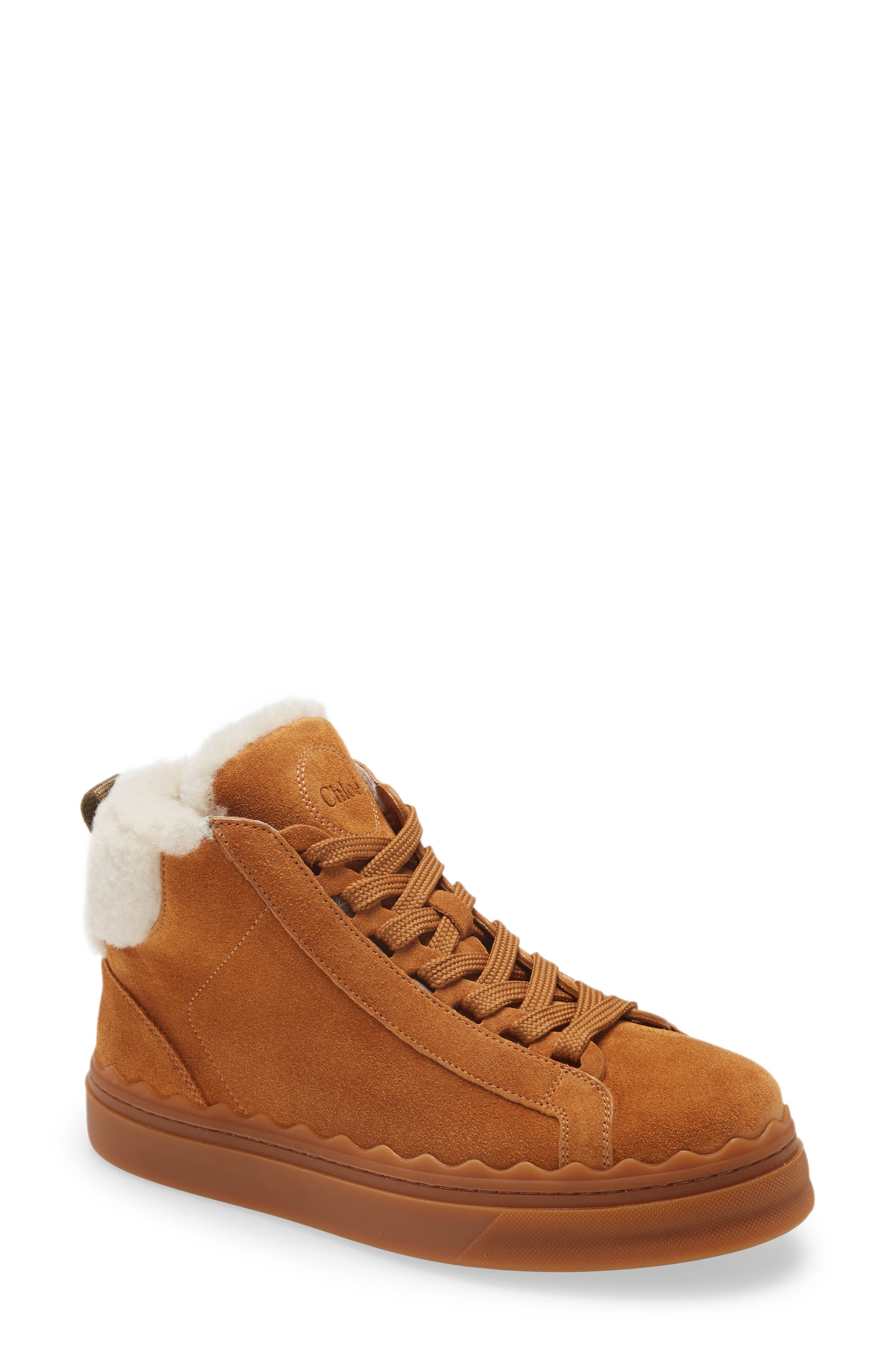 Chloé Lauren Genuine Shearling Lined High Top Sneaker, Main, color, 