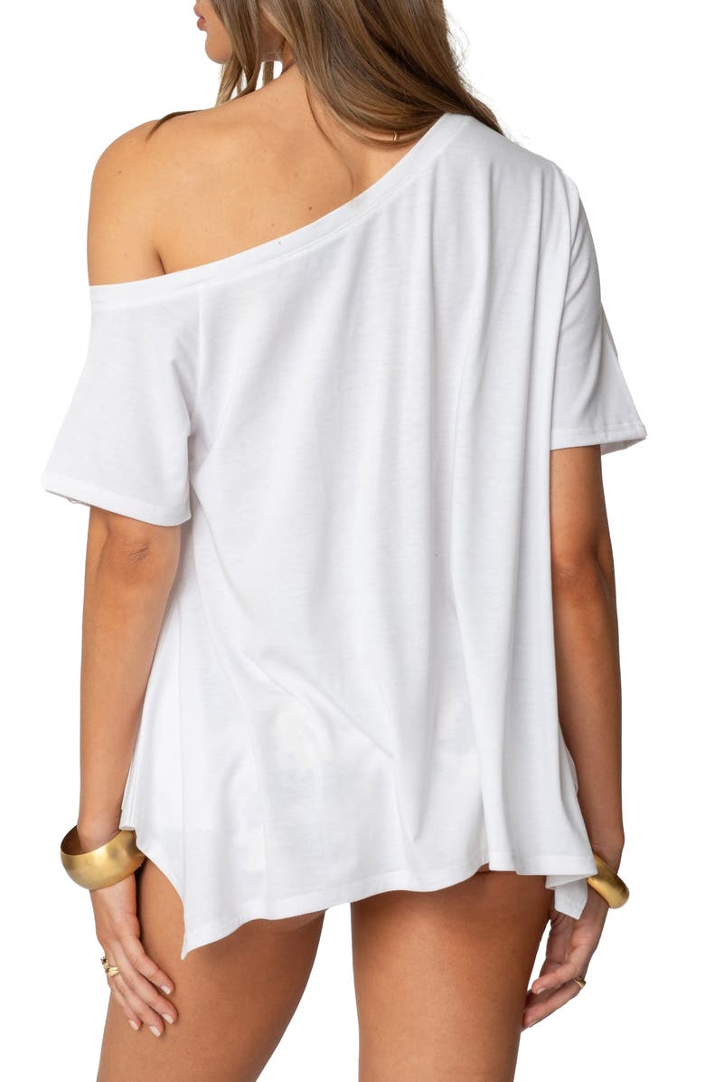 EDIKTED Oversize One-Shoulder Handkerchief Hem Top, Alternate, color, White