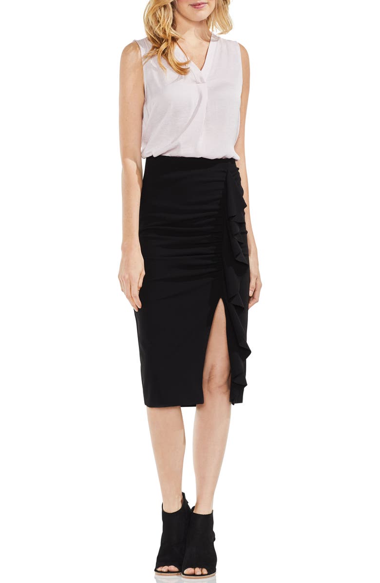 Vince Camuto Front Ruffle Ponte Pencil Skirt, Alternate, color, 