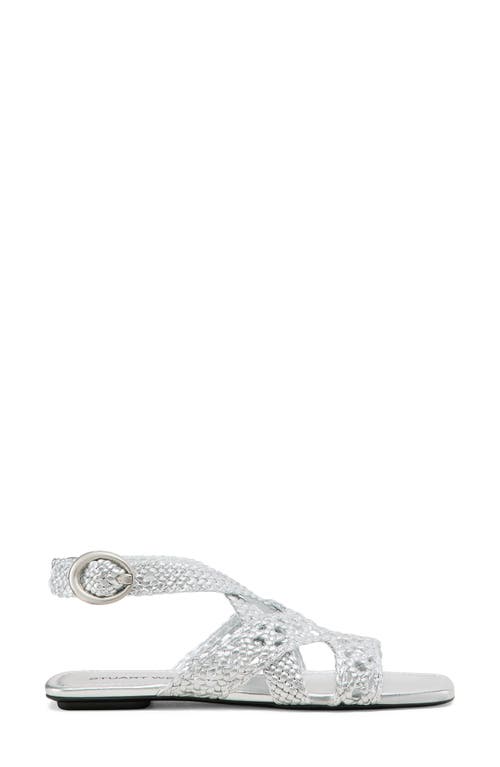 Stuart Weitzman Thea Metallic Braided Slingback Sandals In Silver