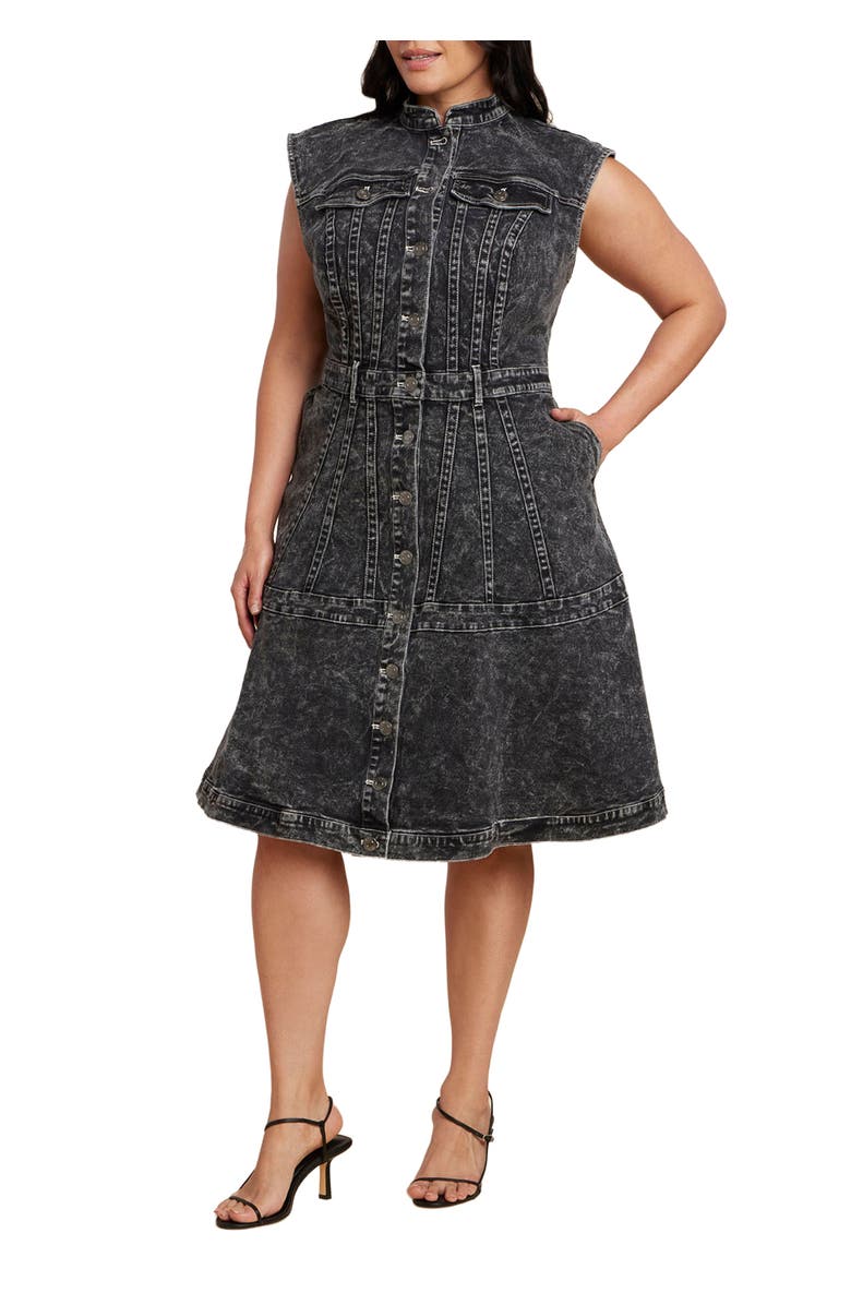 ELOQUII Fit And Flare Denim Dress, Main, color, Grey Black Wash