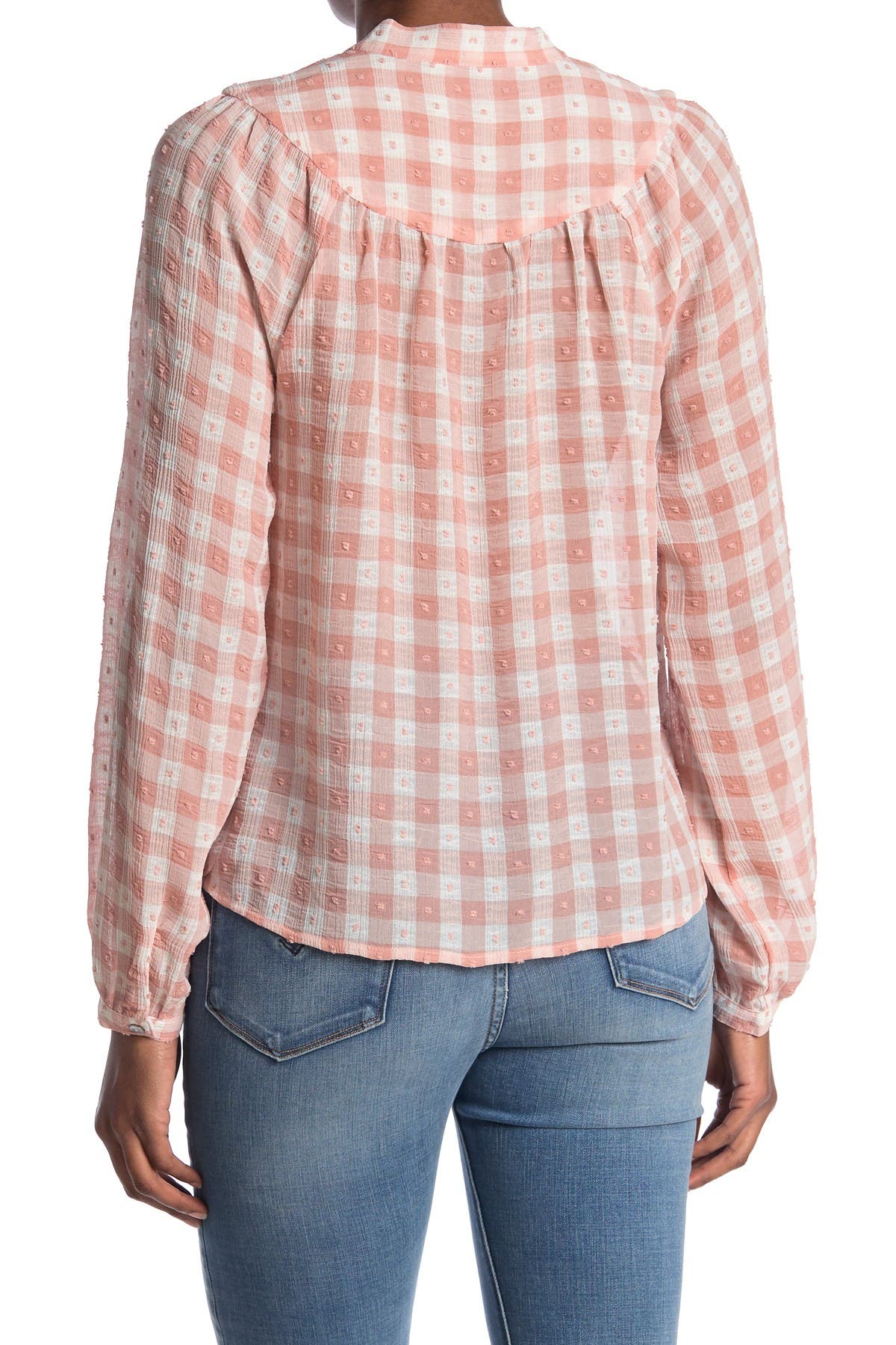 NANETTE NANETTE FOOTWR Long Sleeve Tie Neck Gingham Blouse (Women ...