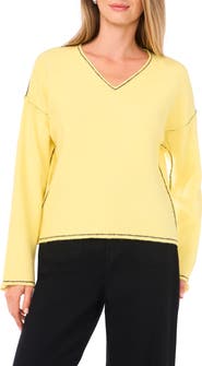 Vince Camuto Contrast Detail V-Neck Sweater