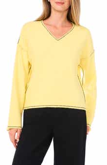 Vince Camuto Contrast Detail V-Neck Sweater