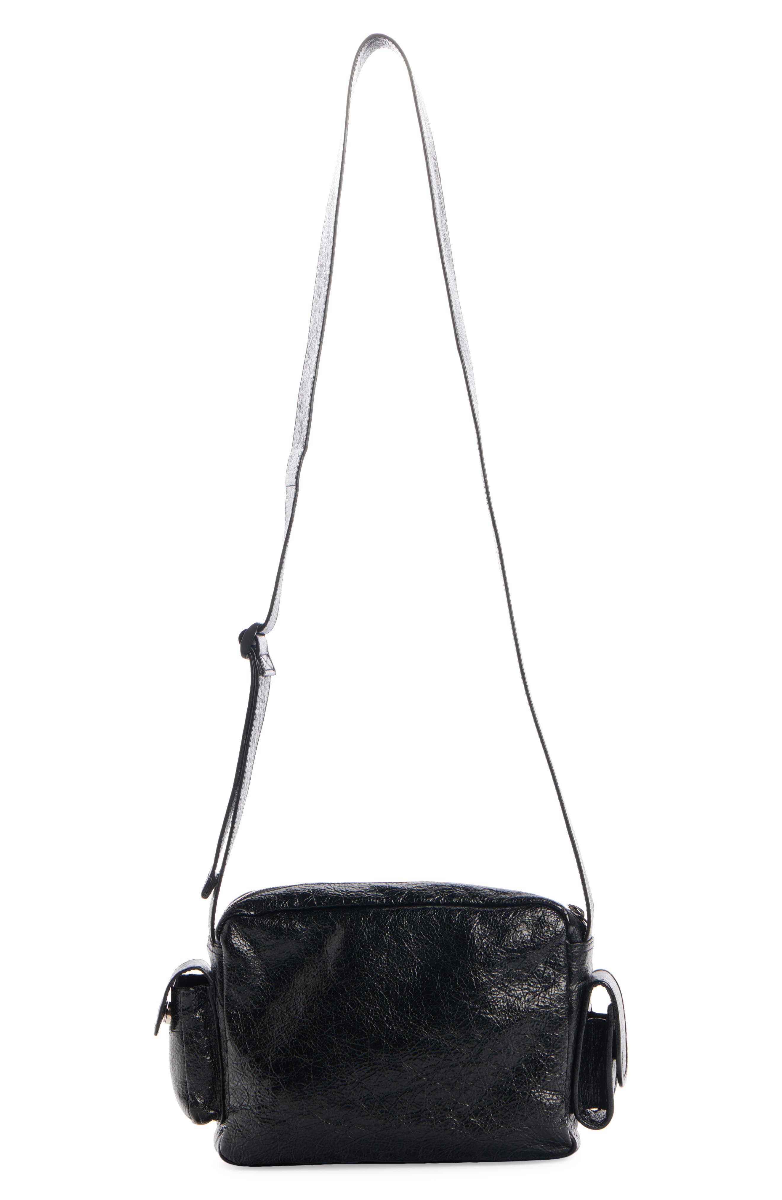 Balenciaga Superbusy Crinkle Leather Camera Bag, Alternate, color, 1000 Black