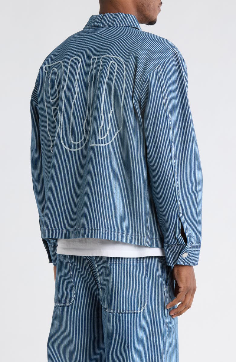 PacSun Initial Stripe Denim Chore Jacket, Alternate, color, Overdye Denim