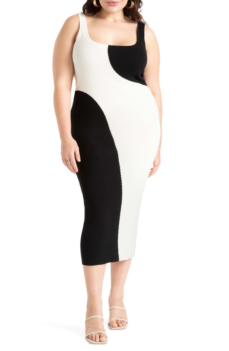 ELOQUII Colorblock Sleeveless Sweater Dress, Main, color, 