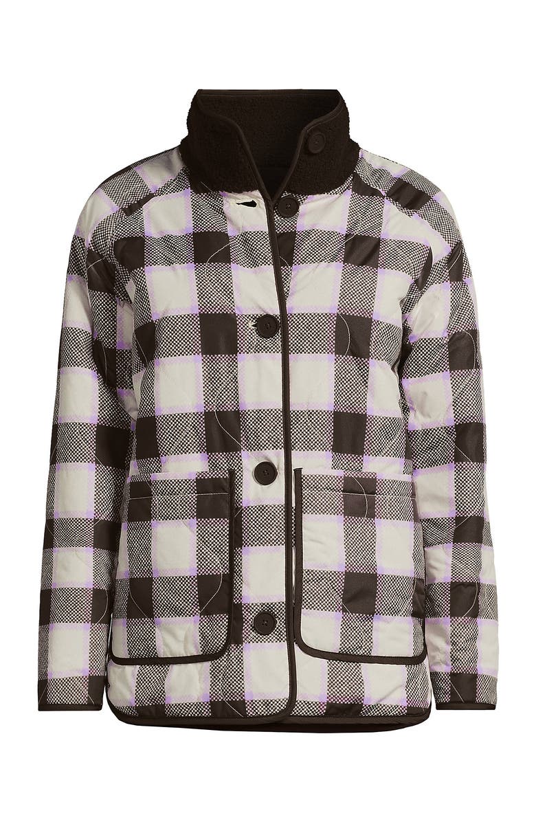 Lands
End High Pile Fleece Reversible Mixed Media Long Jacket, Alternate, color, Rich Coffee/Brown Check