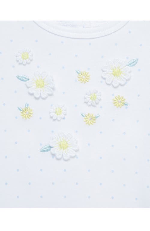 Shop Little Me Daisies Bow Head Wrap, Ruffle Bodysuit & Skirted Leggings Set In Blue
