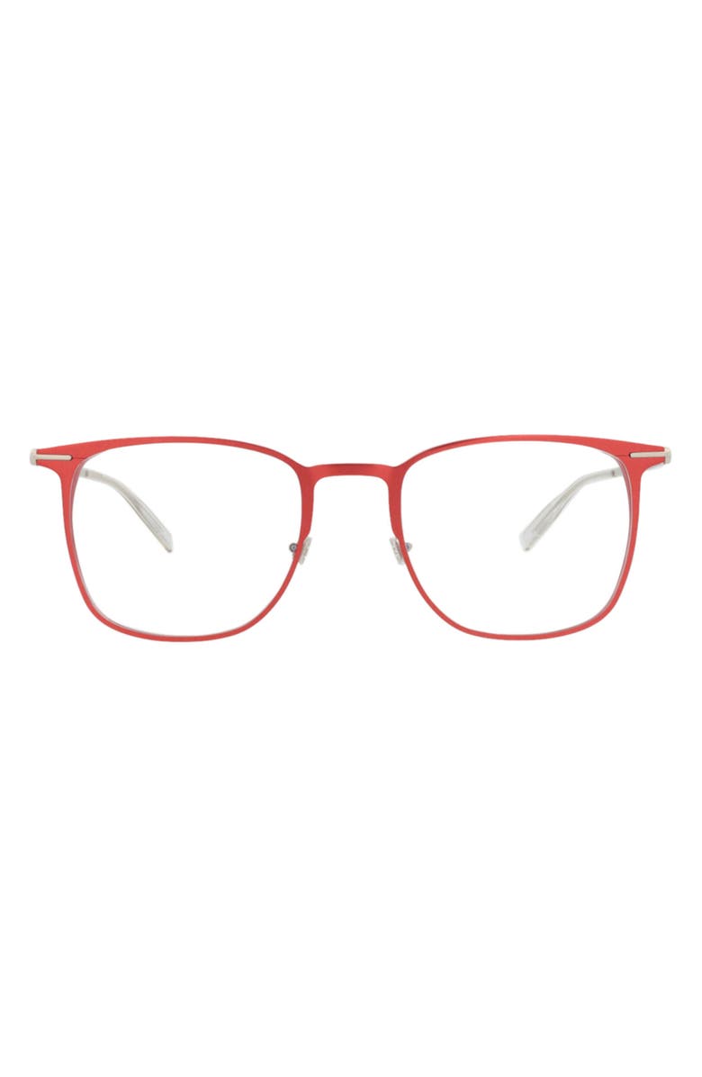 Montblanc 53mm Square Optical Glasses, Main, color, Red Silver Transparent