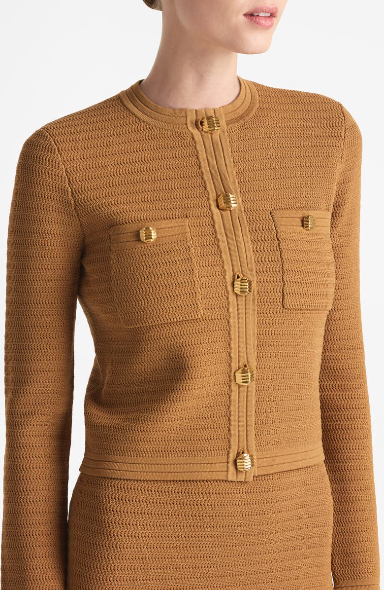 ST. JOHN Racking Stitch Knit Jacket, Alternate, color, Caramel