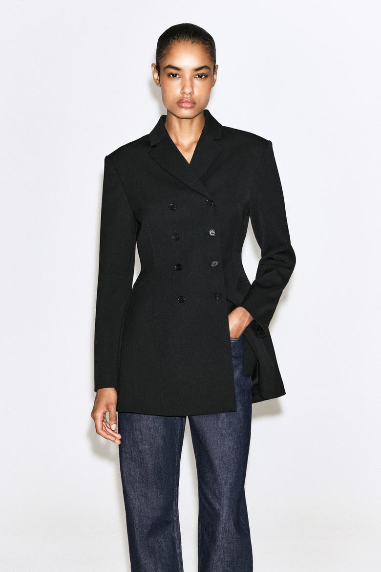 Double-Breasted Peplum Blazer, Alternate, color, BLACK