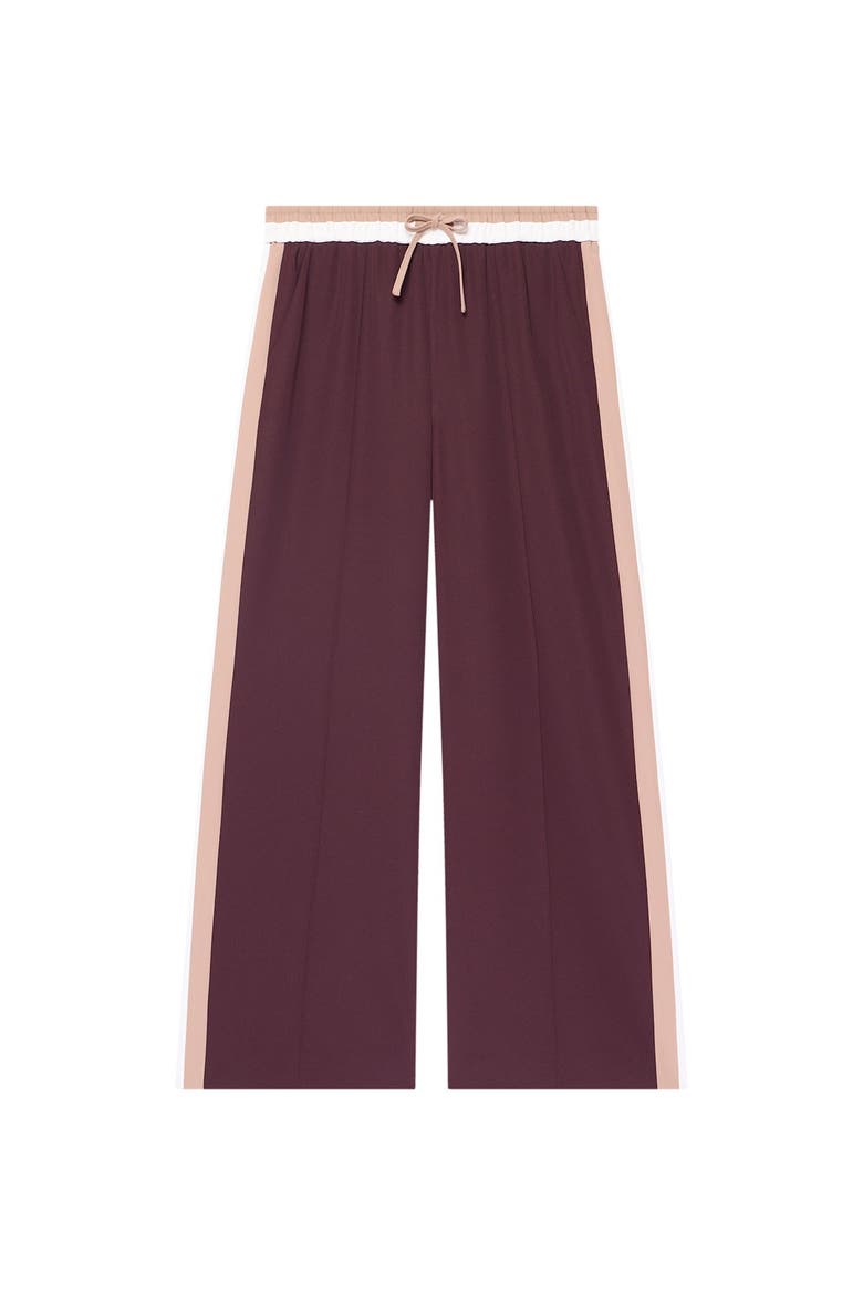 Side Stripe Tie Waist Wide Leg Trousers, Alternate, color, Burgundy