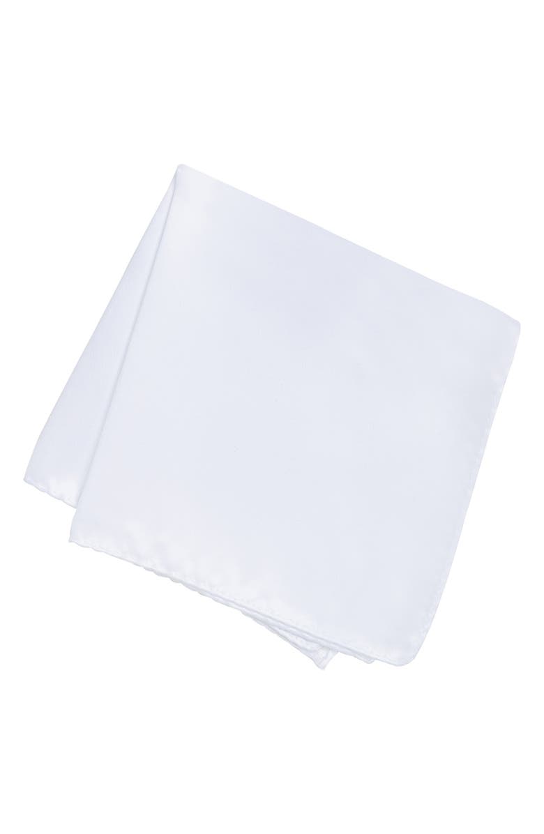 CONSTRUCT Solid Satin Pocket Square, Main, color, White