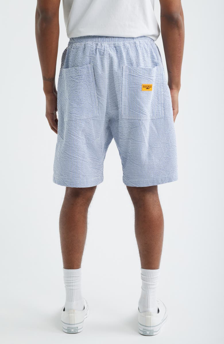 Service Works Seersucker Organic Cotton Poplin Drawstring Chef Shorts, Alternate, color, Navy Stripe