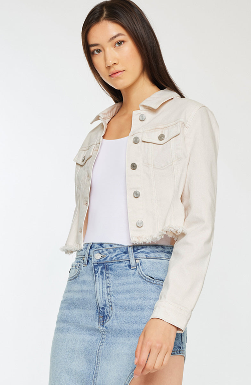 Kancan Ellie Cropped Denim Jacket In White