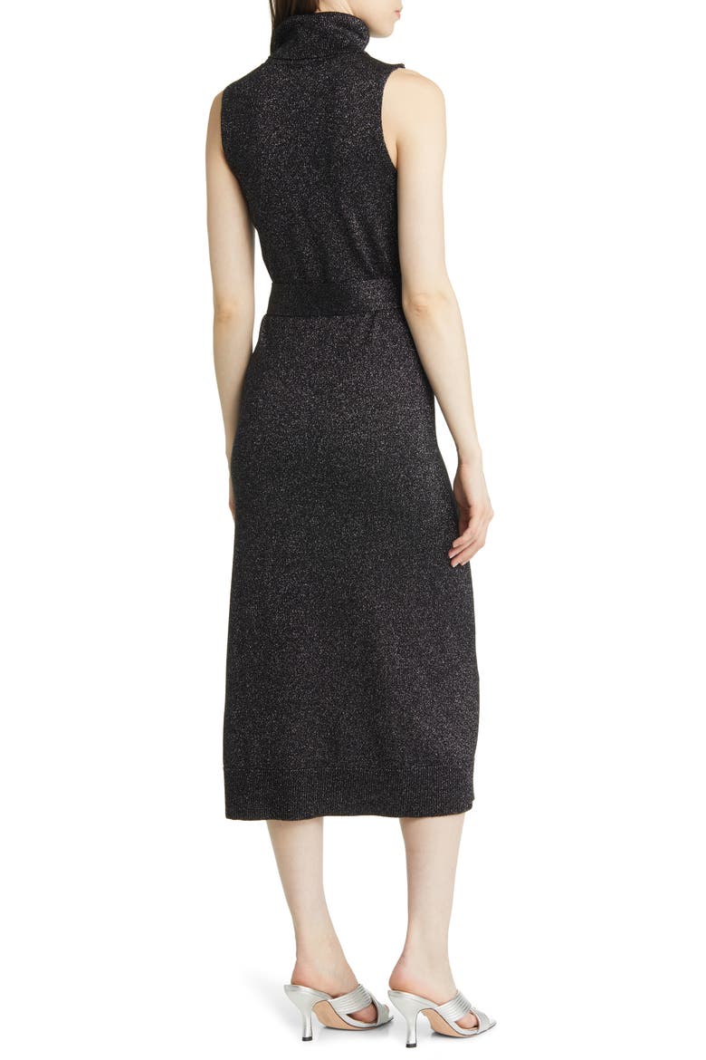 Zoelle Tie Waist Turtleneck Sweater Dress, Alternate, color, BLACK/ GUNMETAL