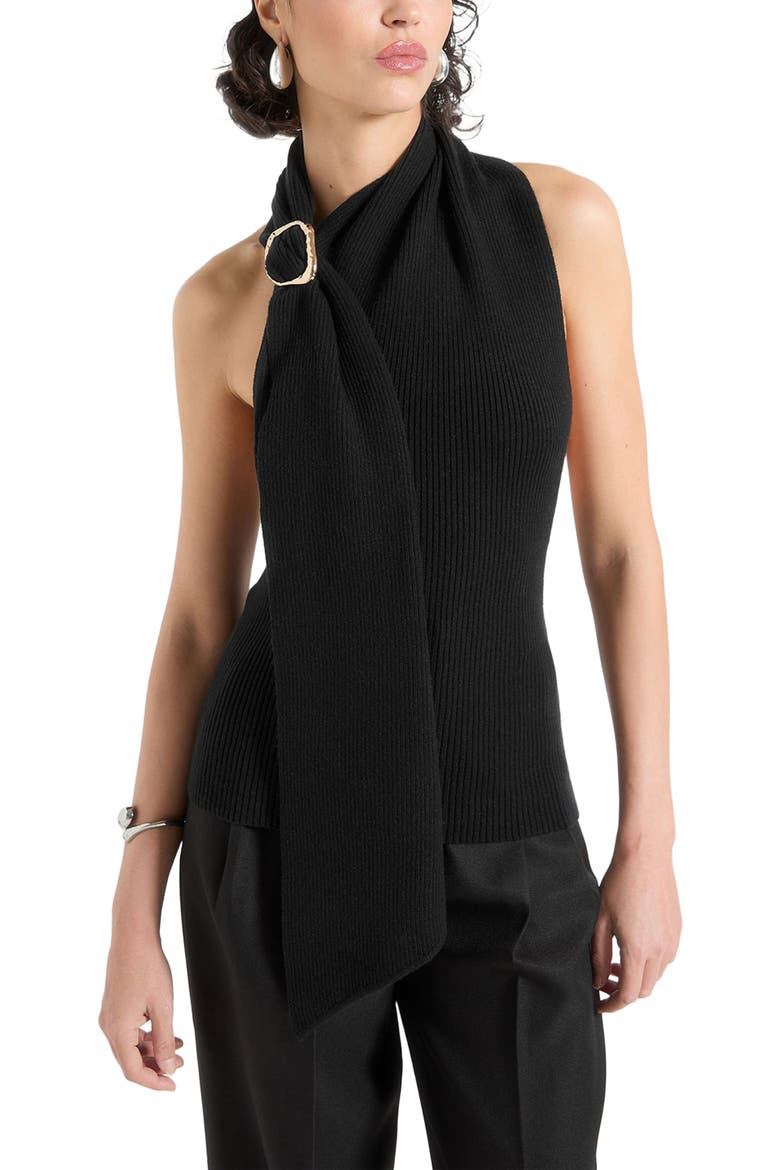 Elodie Knitted Draped Halterneck Top, Alternate, color, Black