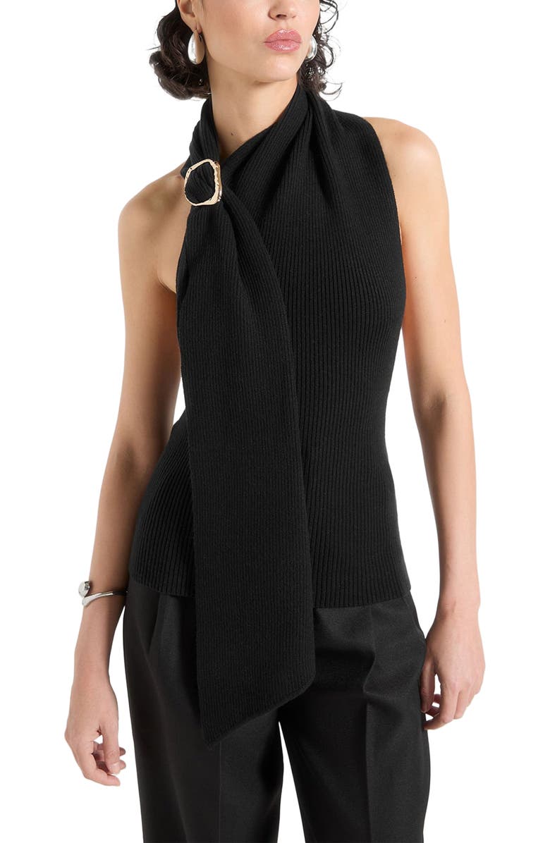 Manière De Voir Elodie Knitted Draped Halterneck Top, Alternate, color, Black