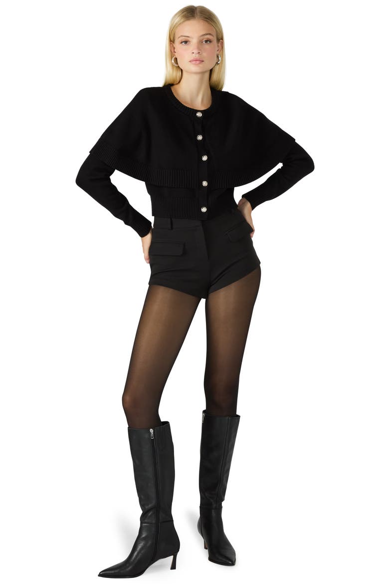 Gissele Cape Detail Cardigan, Alternate, color, BLACK