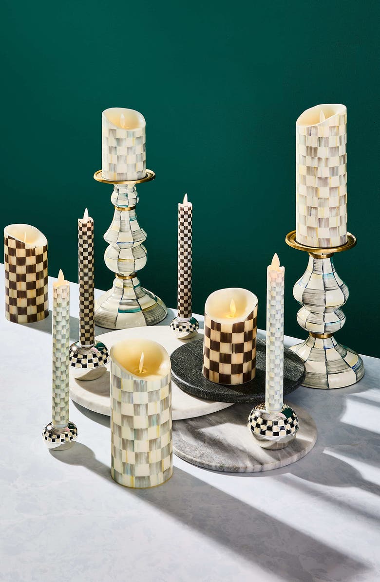 MACKENZIE CHILDS Sterling Check Medium Pillar Candleholder, Alternate, color,
