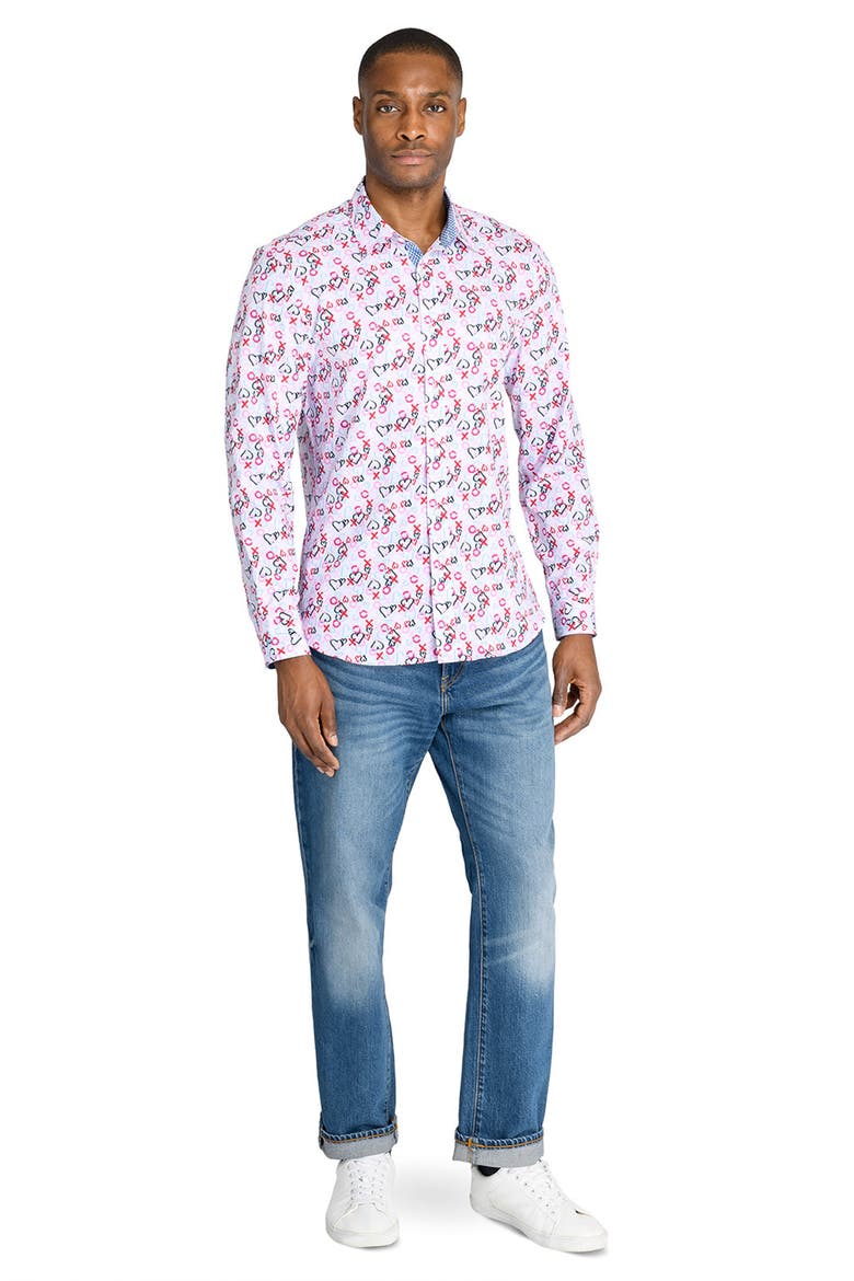 Slim Fit Heart Motif Recycled 4-Way Stretch Performance Long Sleeve Shirt, Alternate, color, PINK