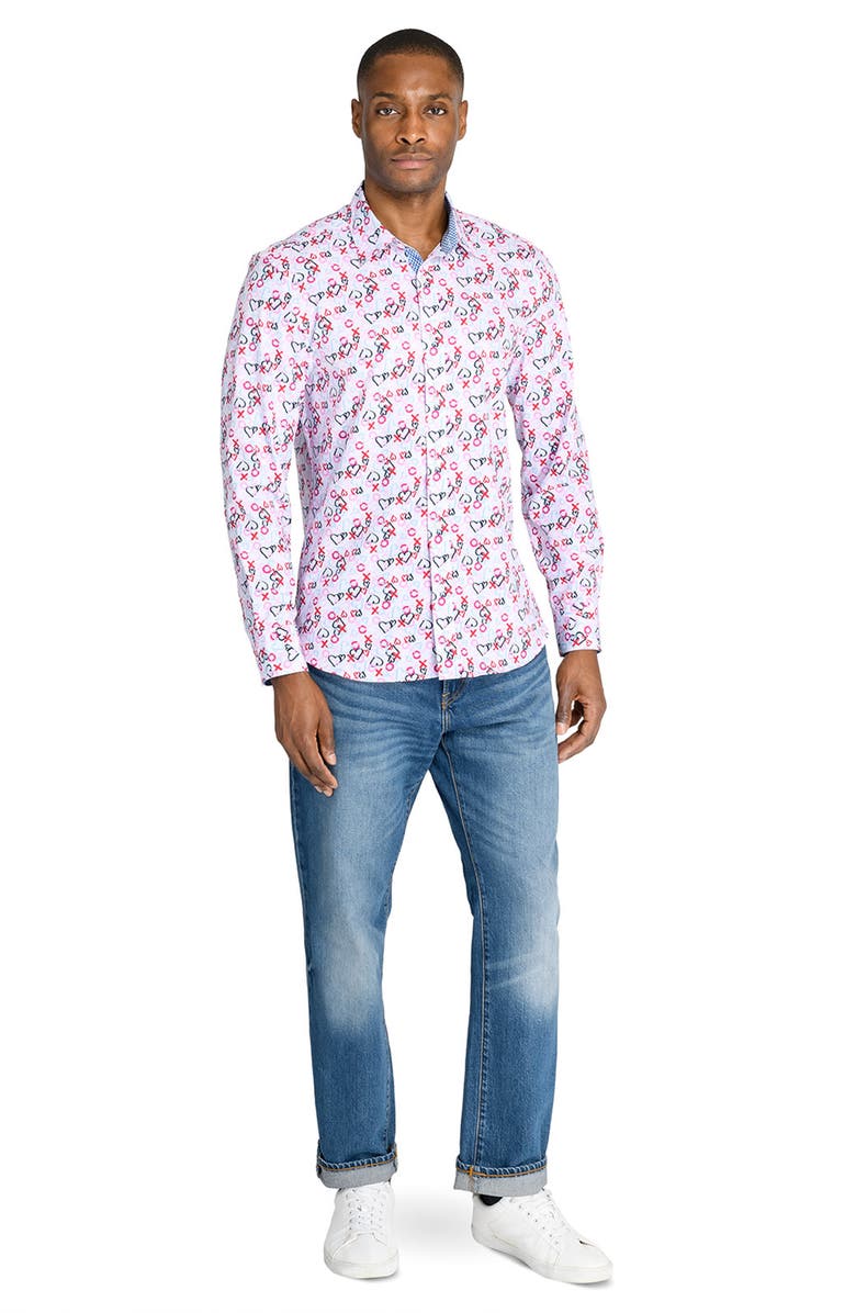 CONSTRUCT Slim Fit Heart Motif Recycled 4-Way Stretch Performance Long Sleeve Shirt, Alternate, color, Pink