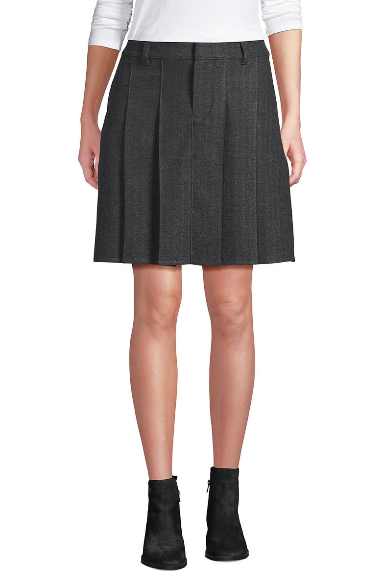 Lands' End Plus Size Brushed Flannel Pleated Mini Skirt, Alternate, color, Dark Gray Herringbone