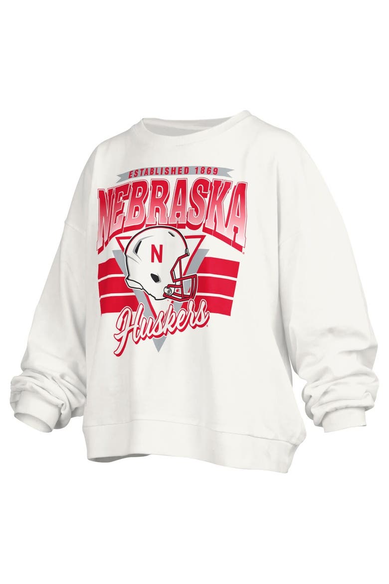 Women's Pressbox White Nebraska Huskers Janice Retro Logo Oversized Pullover Sweatshirt, Alternate, color, White