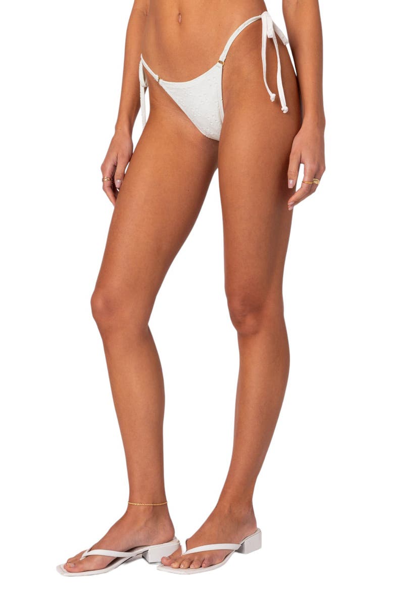 EDIKTED Eyelet String Bikini Bottoms, Alternate, color, White