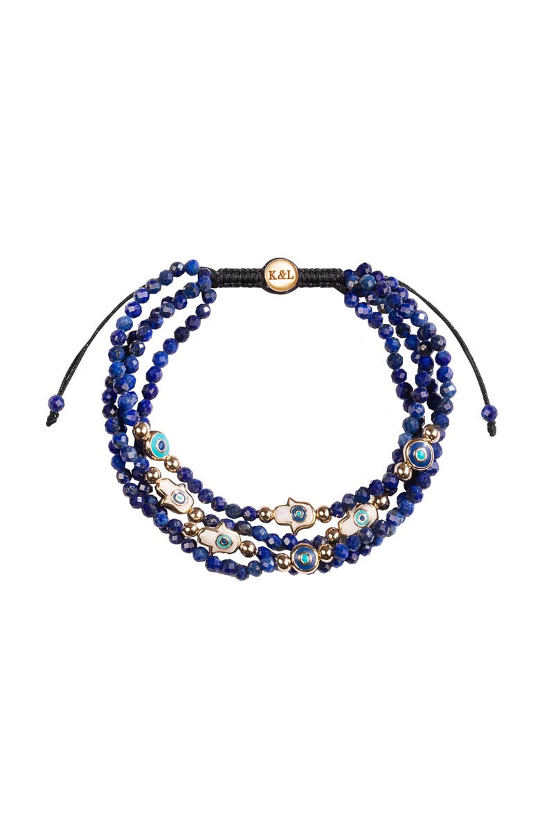 Karma and Luck Wise Belief - Lapis Enamel Evil Eye Hamsa Bracelet, Main, color, Blue/White/Gold
