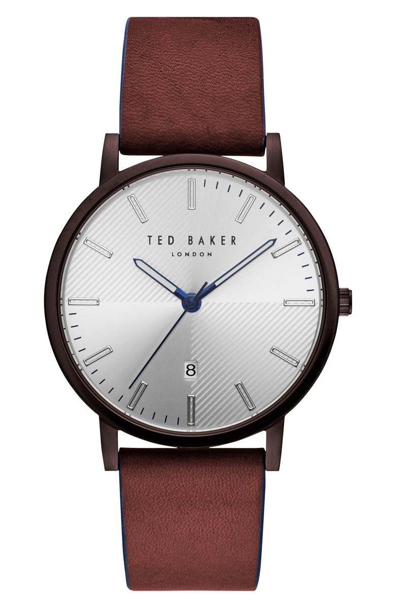 Ted Baker London Dean Leather Strap Watch, 40mm, Main, color, 