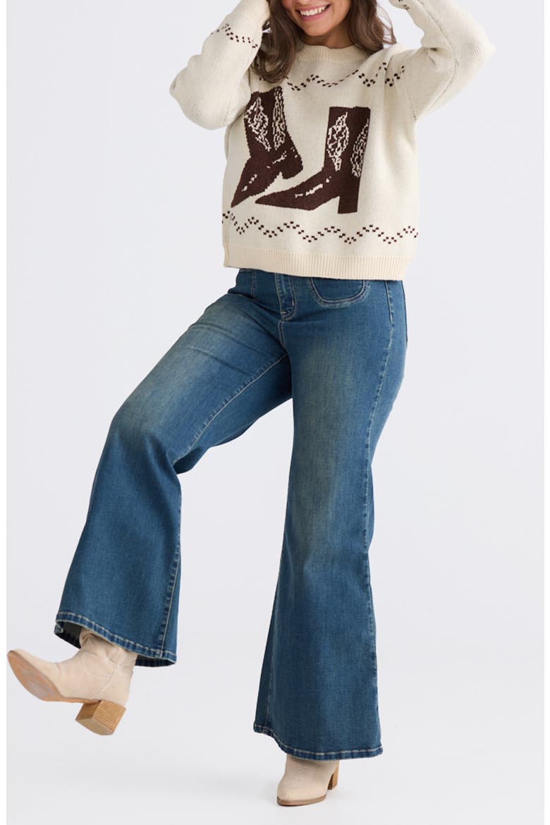 Boot Jive Intarsia Sweater, Alternate, color, CREAM W/ CHOCOLATE