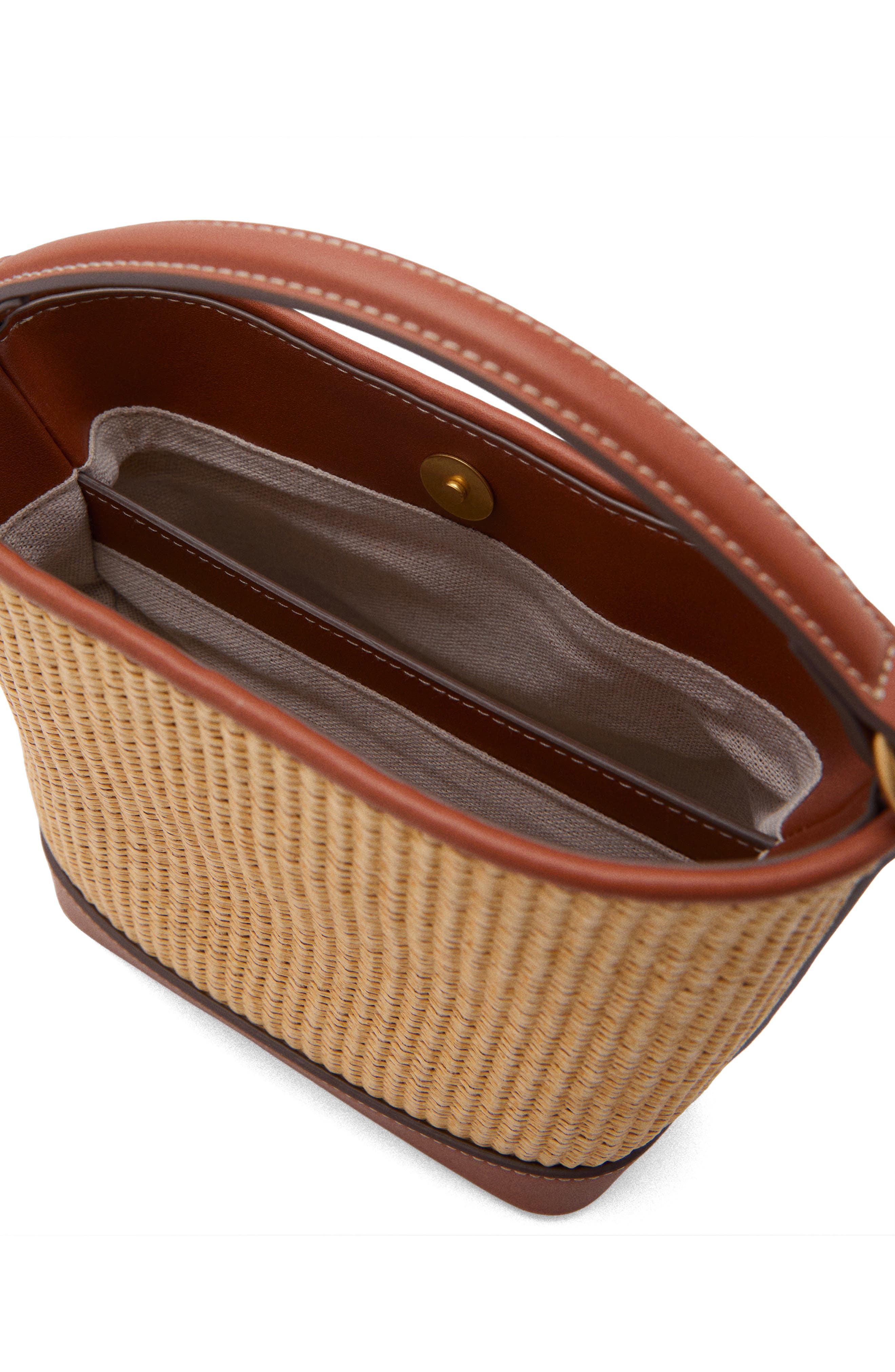 MANGO Canvas & Faux Leather Bucket Bag, Alternate, color, 