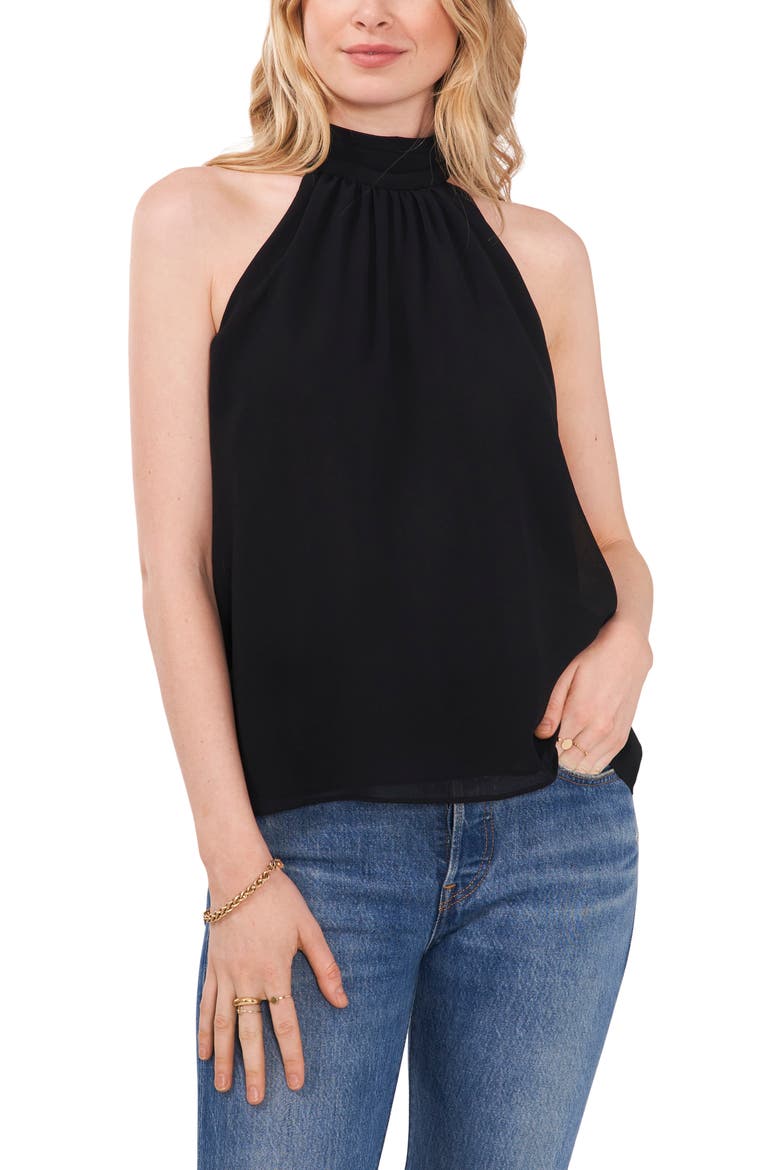 Gathered Halter Neck Top, Main, color, RICH BLACK