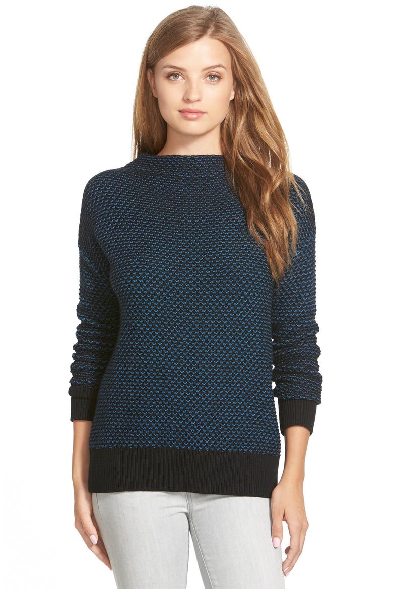 Funnel Neck Sweater, Main, color, BLACK- BLUE PATTERN
