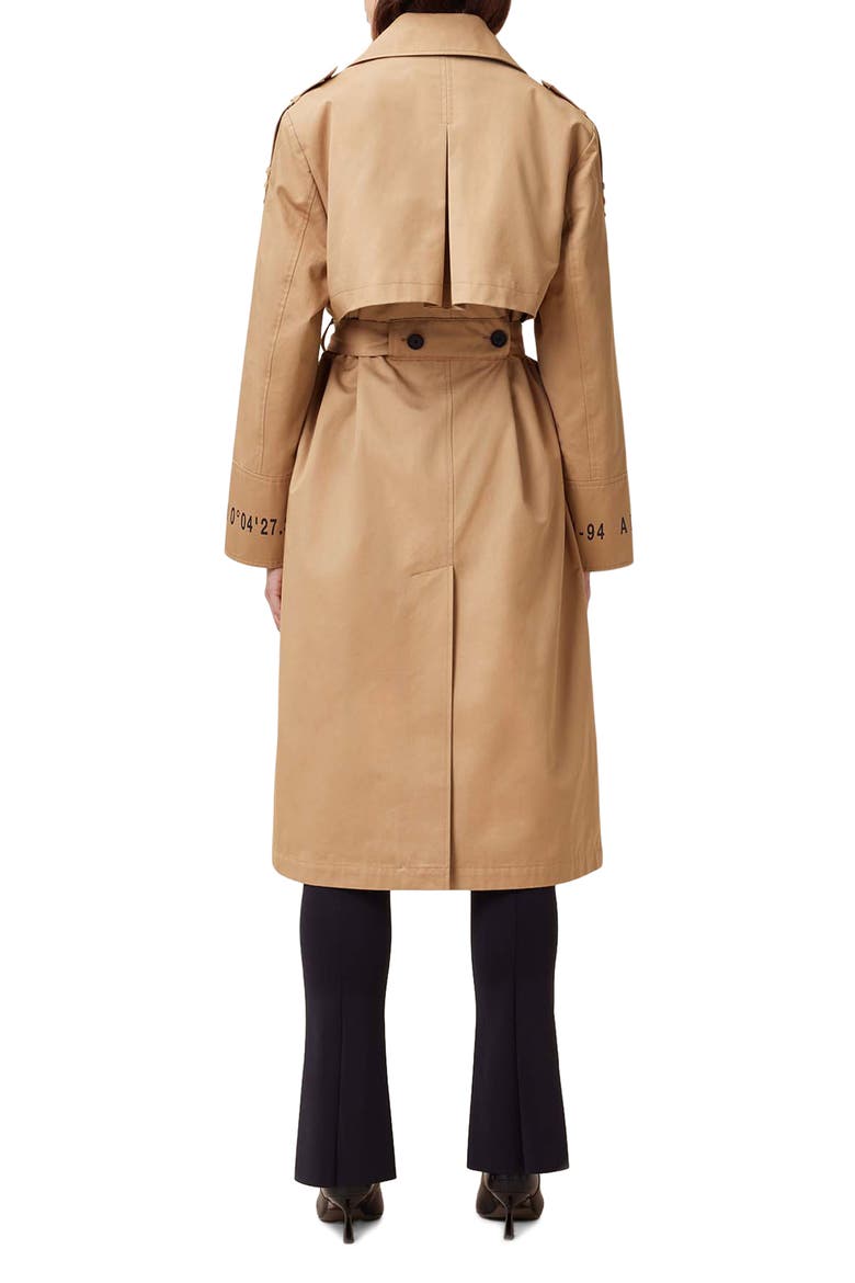 Demmi Tie Waist Double Breasted Trench Coat, Alternate, color, ICED COFFEE BROWN