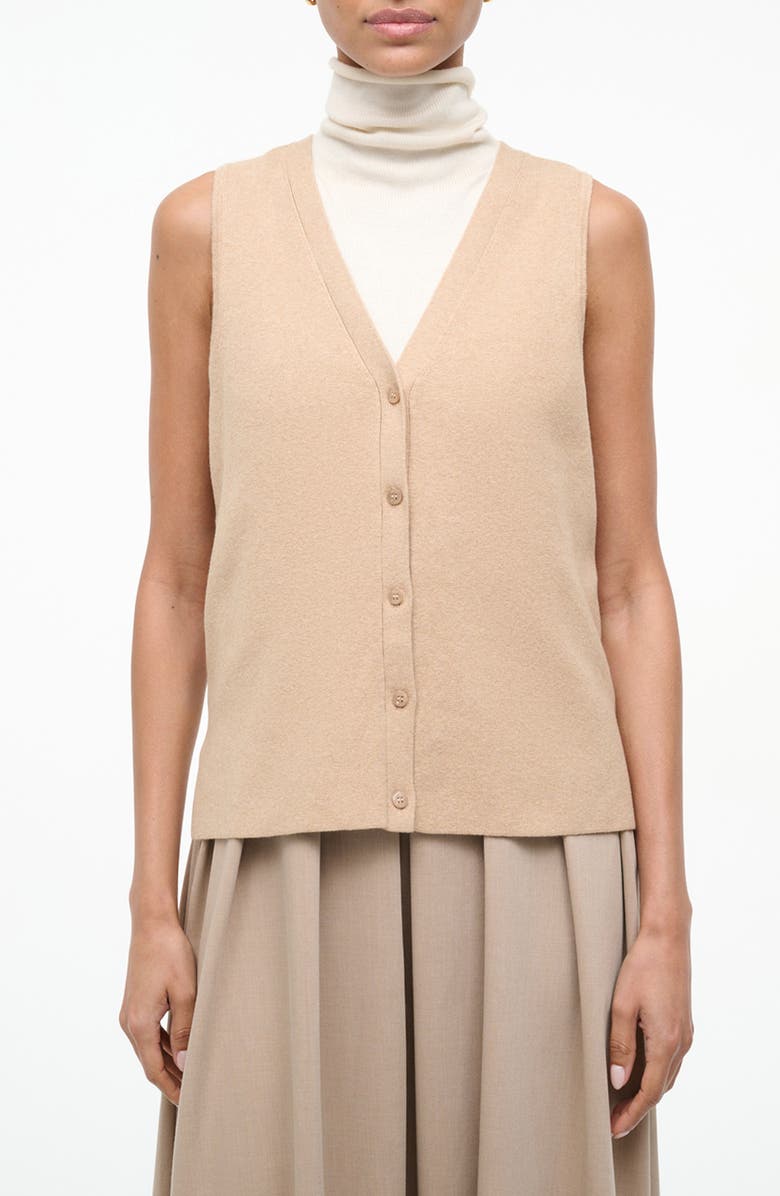 STAUD Madeline Sleeveless Mixed Media Dress, Alternate, color, Wheat