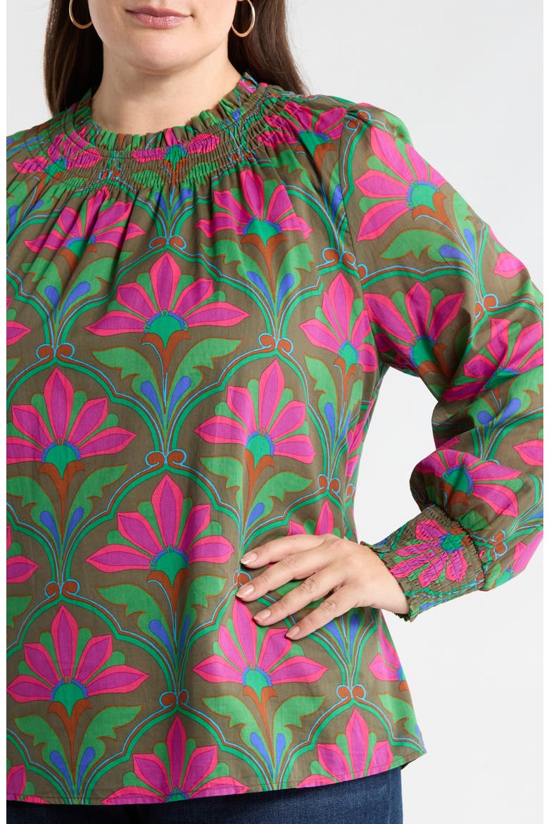 Evanna Floral Noehmi Smocked Top, Alternate, color, KELLY-GREEN-PINK