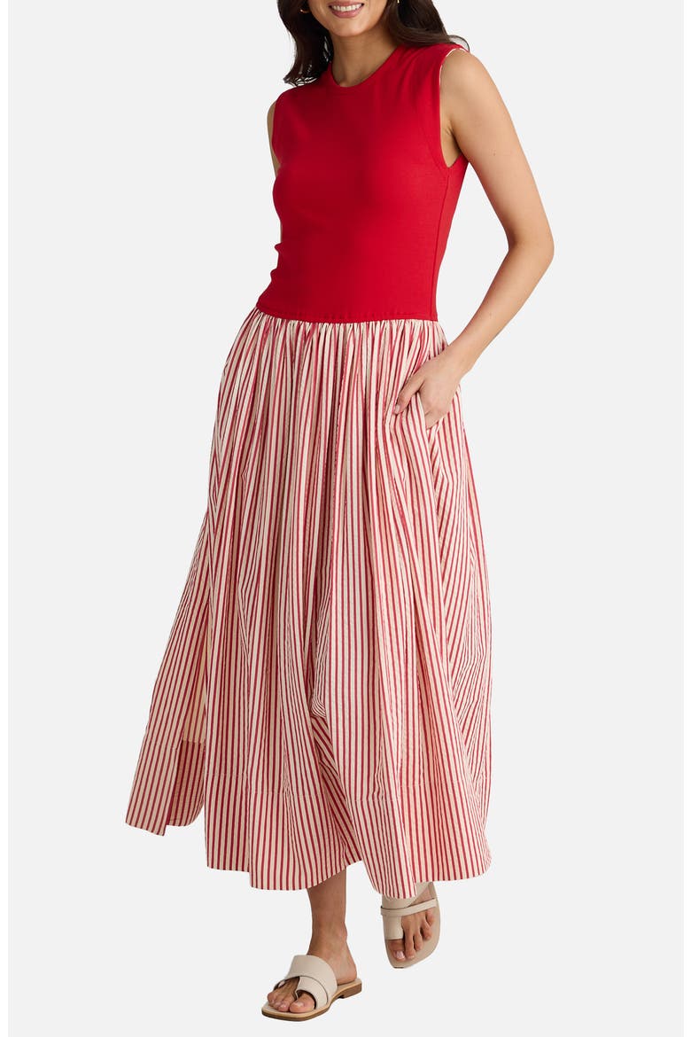 Daphne Stripe Skirt Maxi Dress, Alternate, color, WHITE W RED STRIPE
