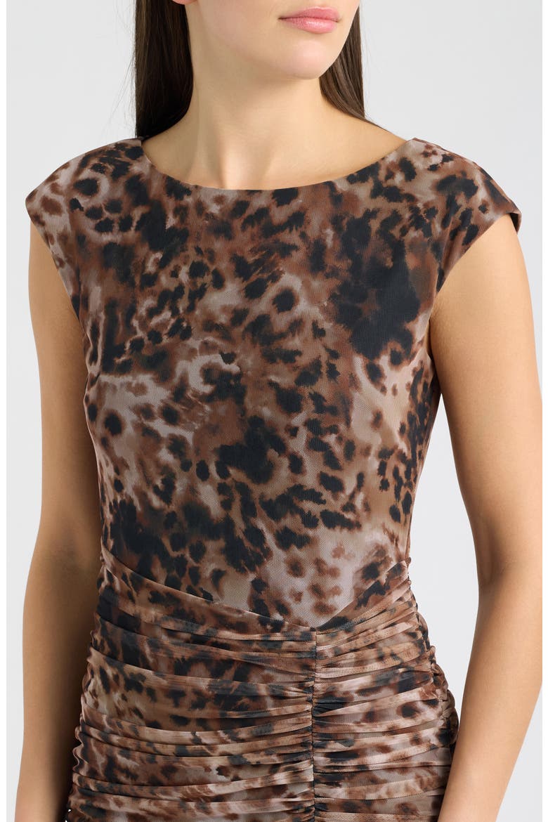 Shirred Side Midi Dress, Alternate, color, BLK BROWN
