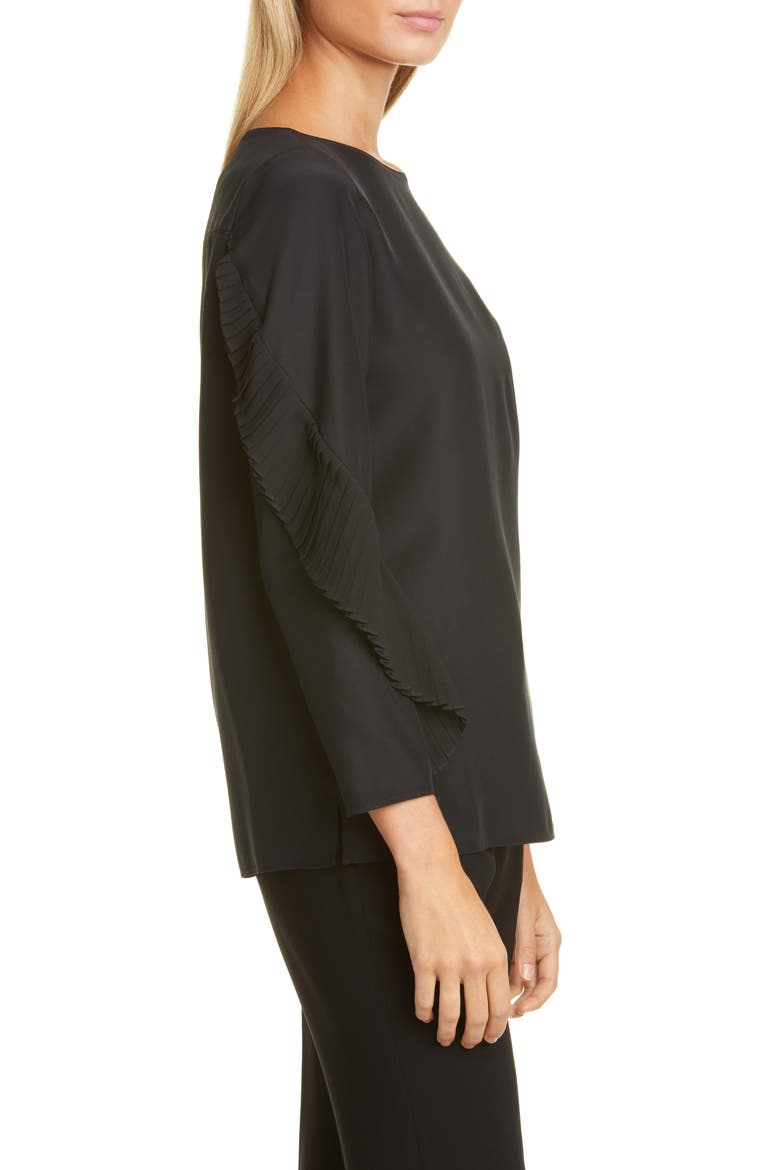Alessia Pleated Detail Silk Blouse, Alternate, color, BLACK