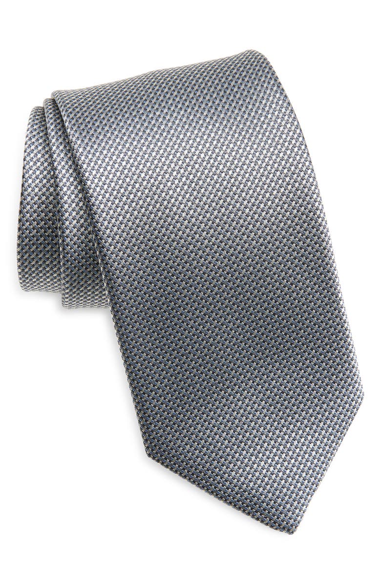 David Donahue Stripe Silk Tie, Main, color, Pearl