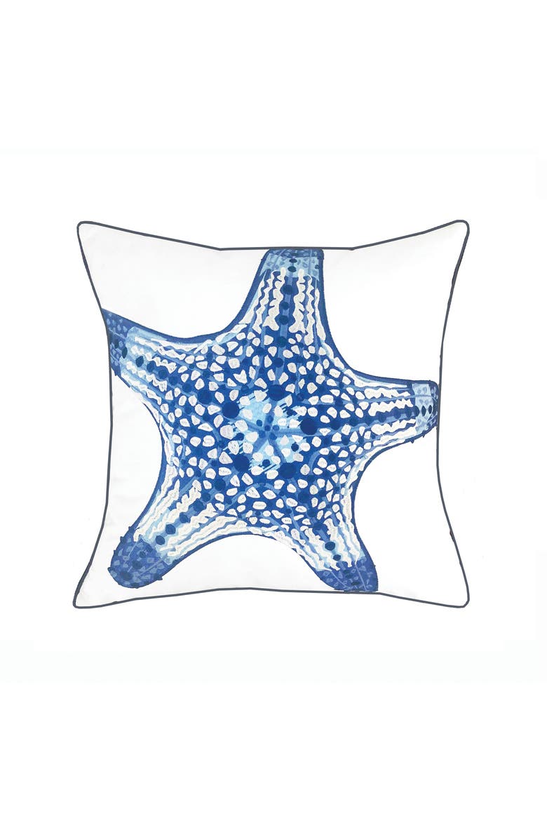 Blue Starfish Embroidered Indoor/Outdoor Accent Throw Pillow, Main, color, Blue
