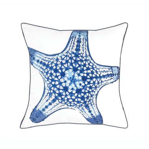Blue Starfish Embroidered Indoor/Outdoor Accent Throw Pillow