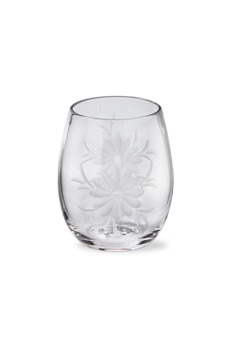Fleur Etched Stemless Wine Glasses for Events and Parties, Main, color, Clear