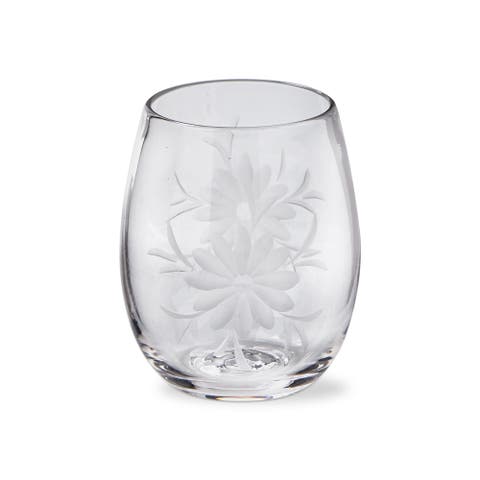 Fleur Etched Stemless Wine Glasses for Events and Parties