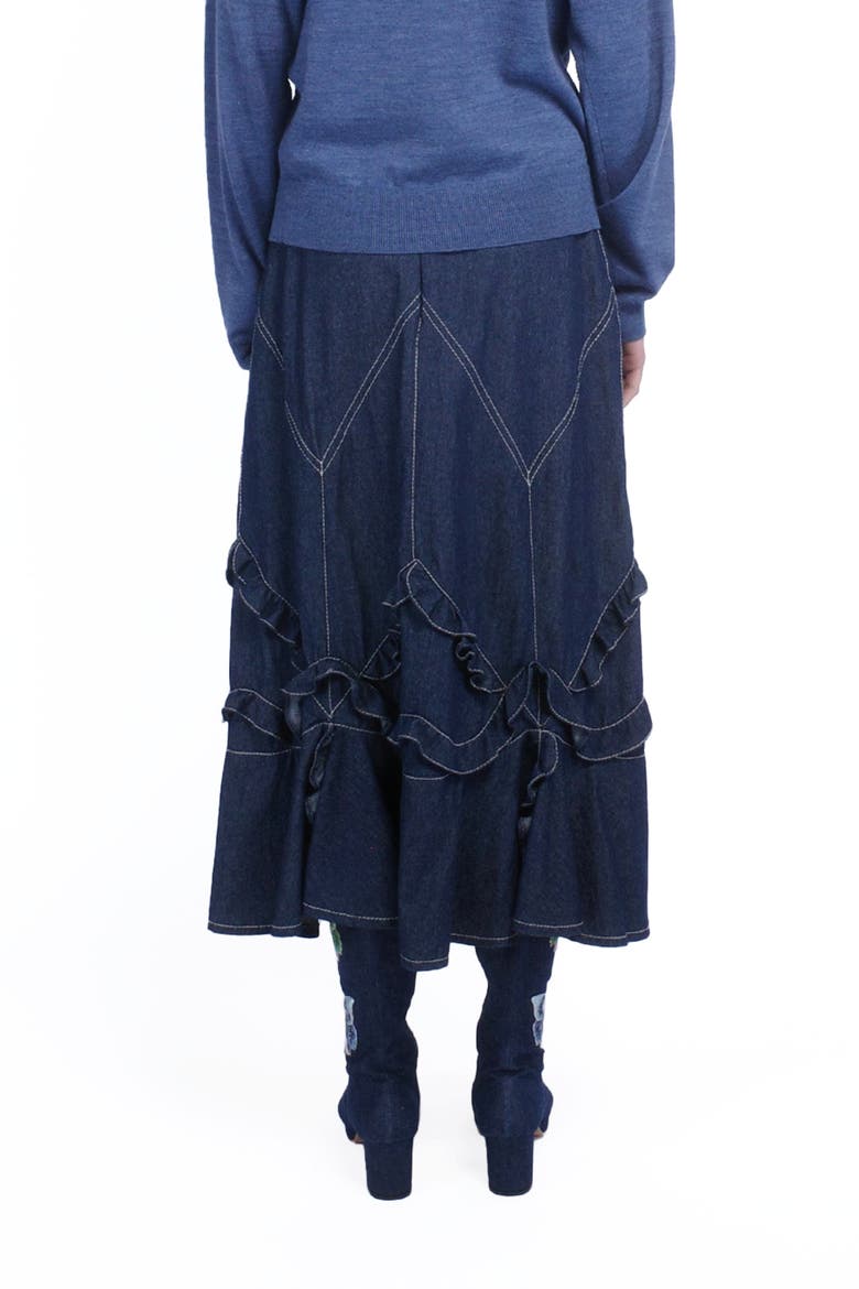 Denim Ruffle Maxi Skirt, Alternate, color, Denim