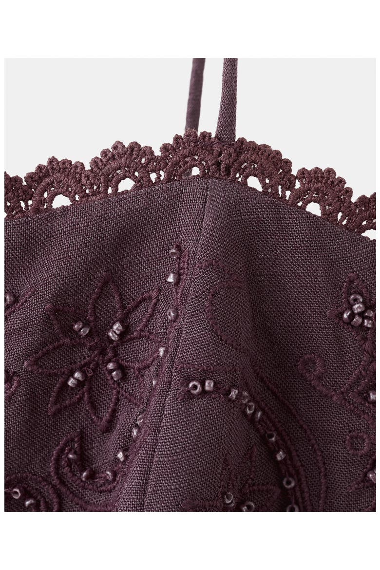 Embroidered Beaded Linen Blend Dress, Alternate, color, PLUM