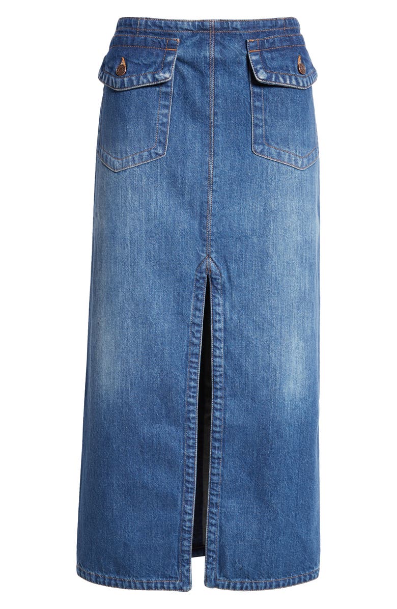 Chloé Front Slit Denim Midi Skirt, Alternate, color, 
